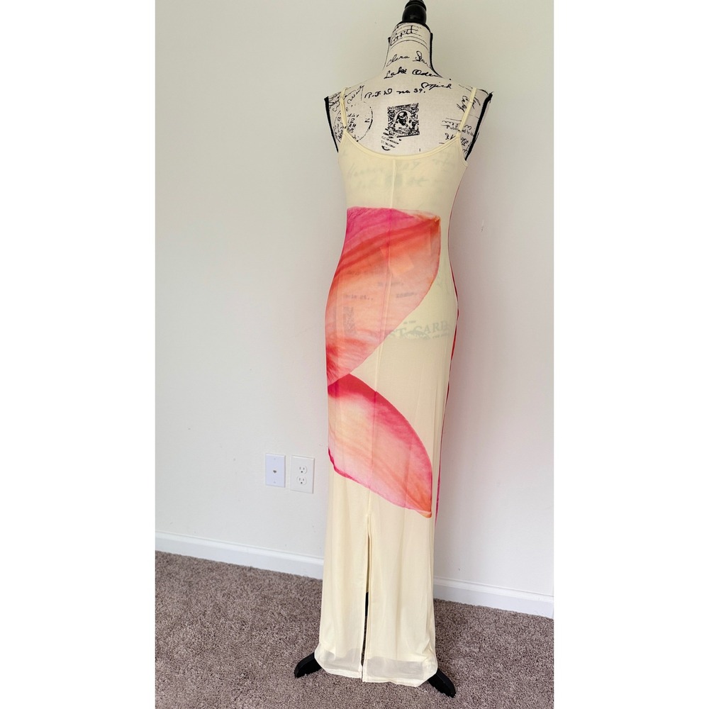 Peppermayo Pink Lily Floral Mesh Maxi Dress Cream Bodycon NWT Size US 6 Summery - Picture 12 of 16